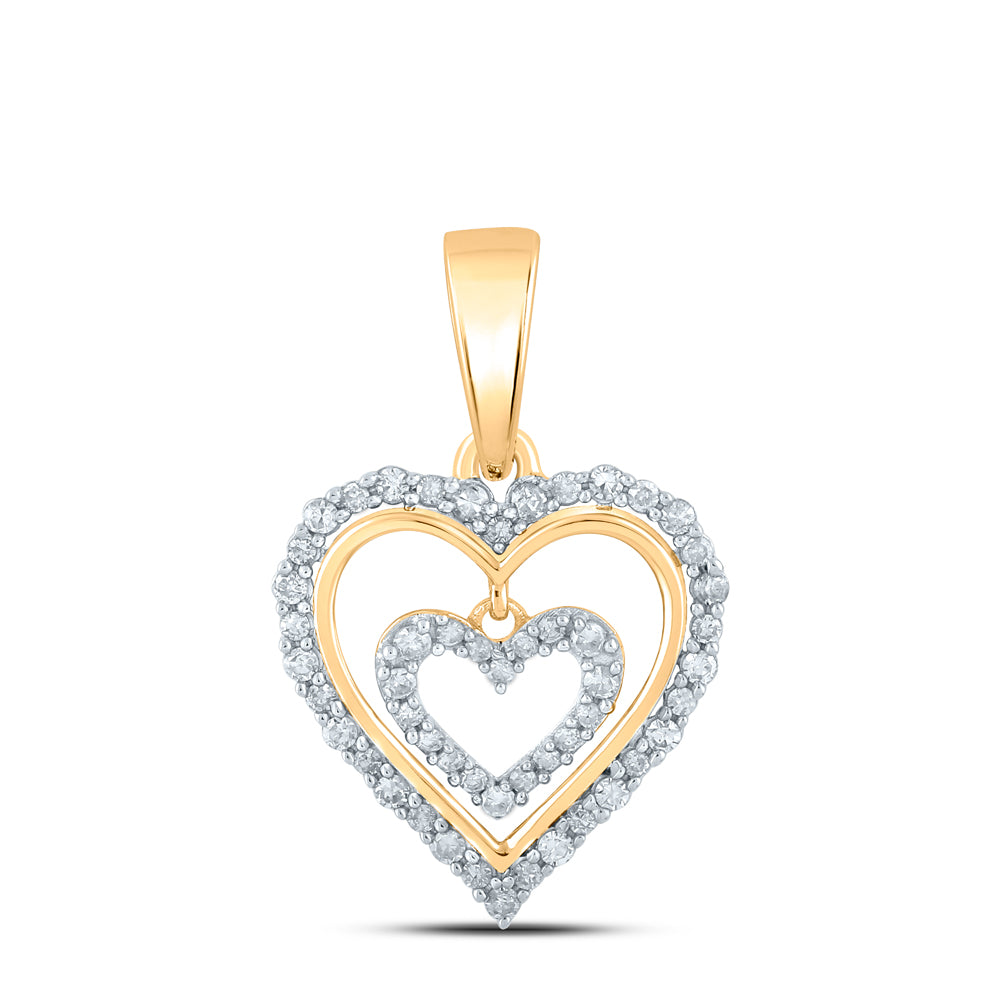 0.26 Ctw Natural Diamond Open Double Dangle Heart Pendant in 10k Yellow Gold