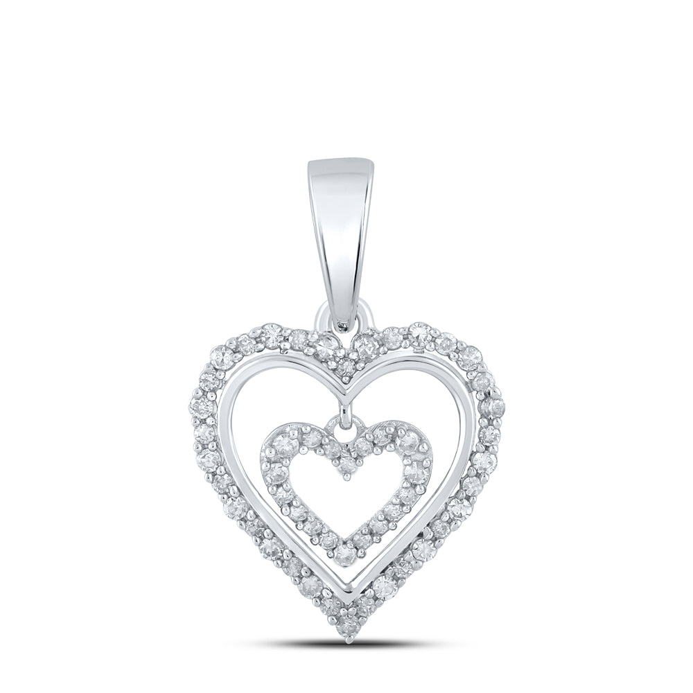 0.26 Ctw Natural Diamond Open Double Dangle Heart Pendant in 10k White Gold