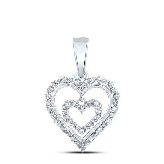 0.26 Ctw Natural Diamond Open Double Dangle Heart Pendant in 10k White Gold