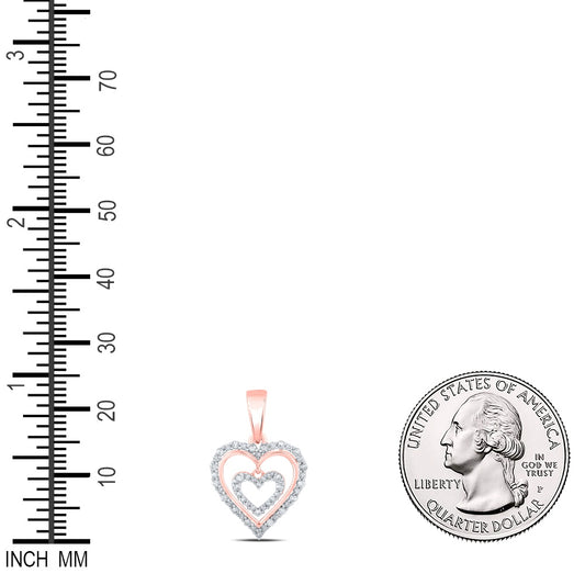0.25 Ctw Natural Diamond Open Double Dangle Heart Pendant in 10k Rose Gold
