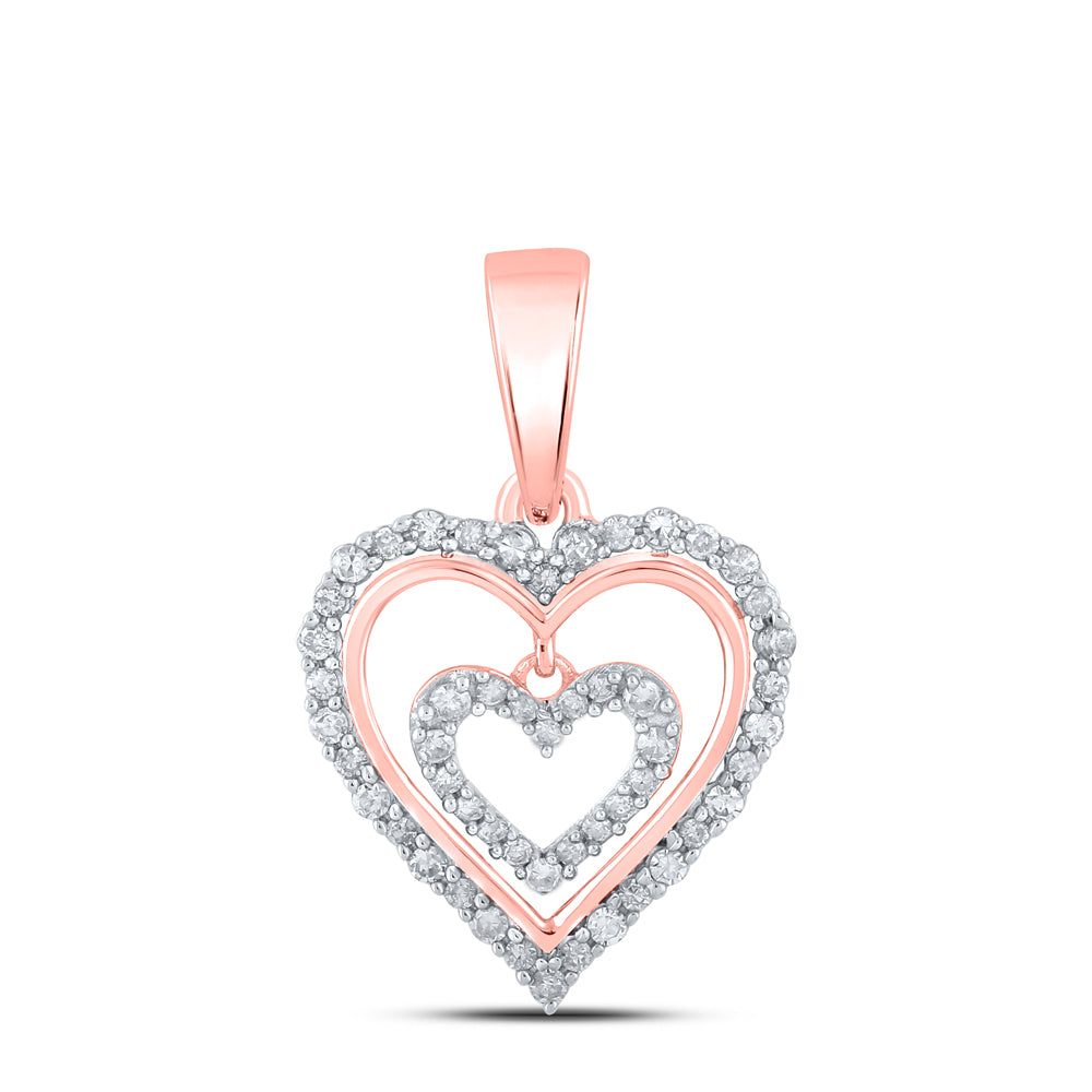 0.25 Ctw Natural Diamond Open Double Dangle Heart Pendant in 10k Rose Gold