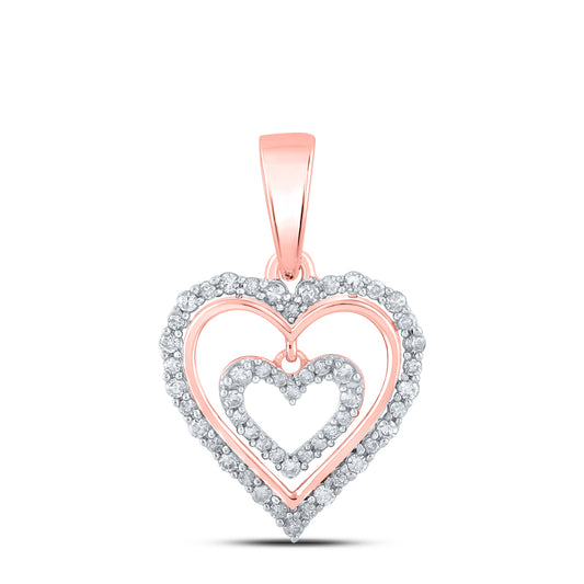 0.25 Ctw Natural Diamond Open Double Dangle Heart Pendant in 10k Rose Gold