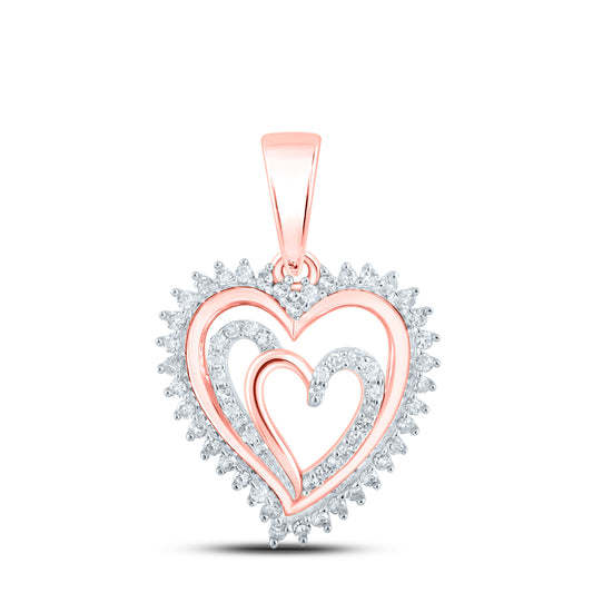 0.27 Ctw Natural Diamond 3 Three Open Heart Pendant in 10k Rose Gold
