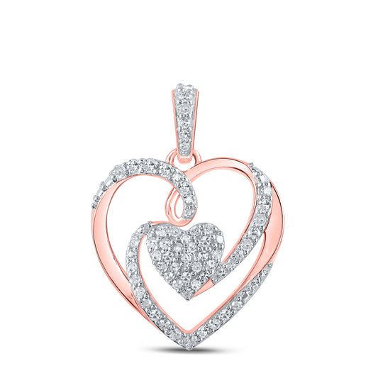 0.26 Ctw Natural Diamond Open Double Heart Pendant in 10k Rose Gold