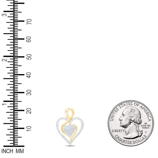 0.24 Ctw Natural Diamond Double Open Heart Pendant in 10k Yellow Gold