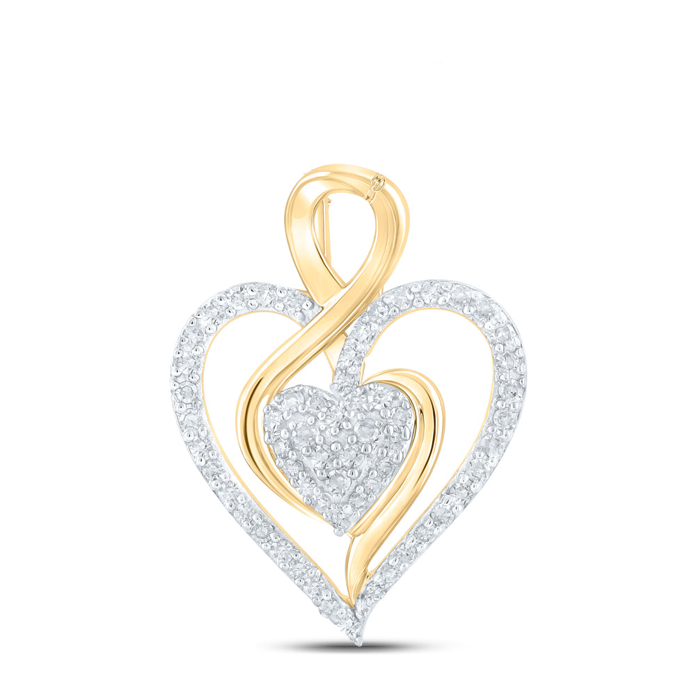 0.24 Ctw Natural Diamond Double Open Heart Pendant in 10k Yellow Gold