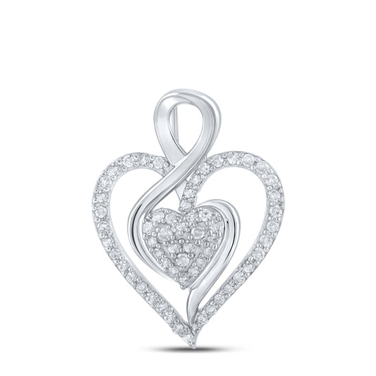 0.25 Ctw Natural Diamond Double Open Heart Pendant in 10k White Gold