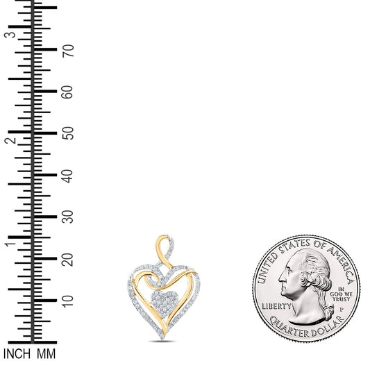0.22 Ctw Natural Diamond Double Heart Gift Pendant in 10k Yellow Gold