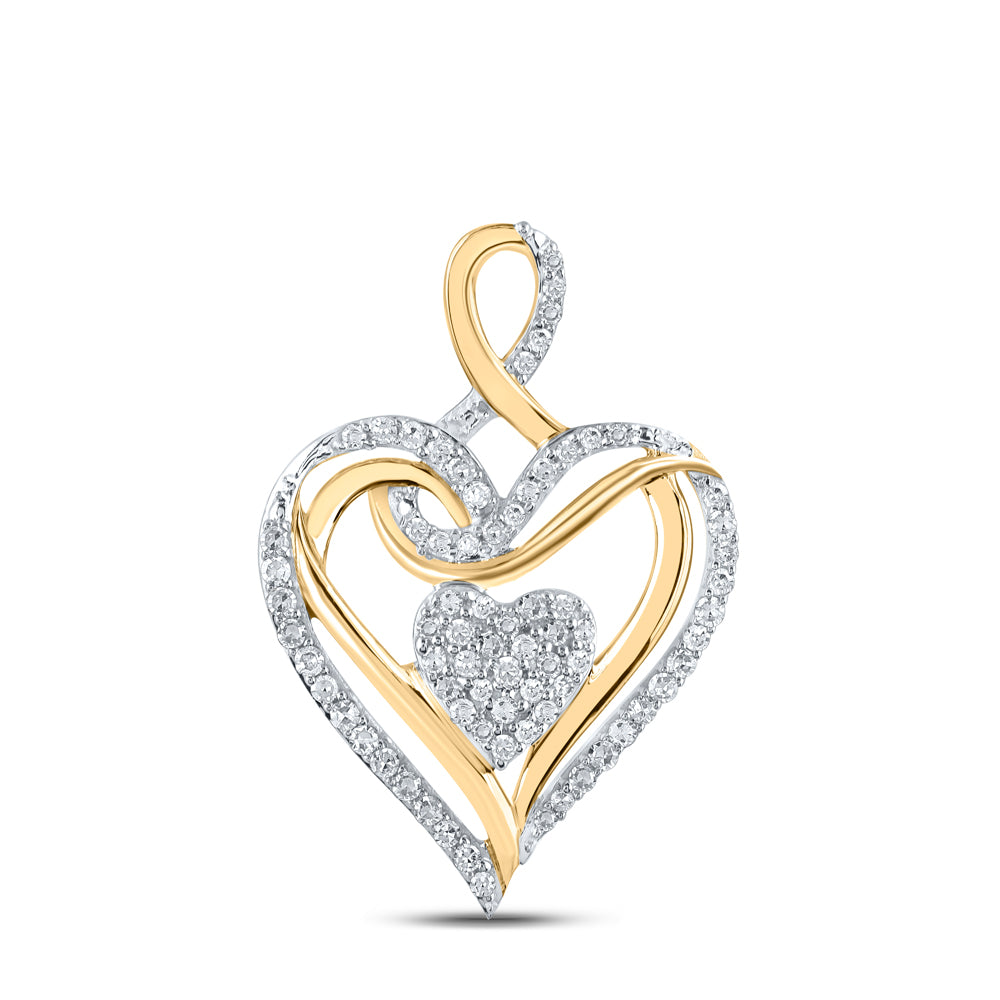 0.22 Ctw Natural Diamond Double Heart Gift Pendant in 10k Yellow Gold