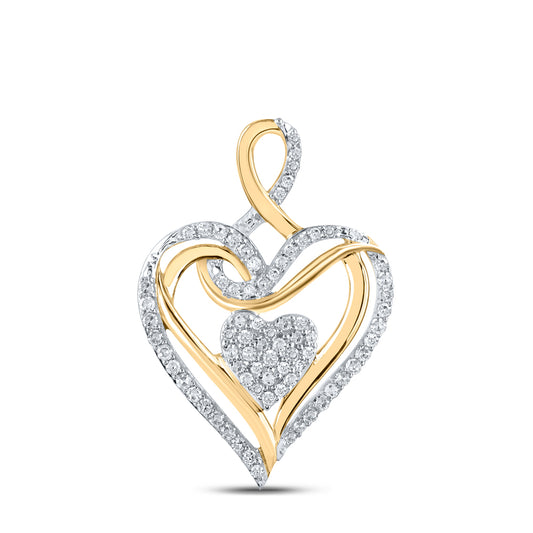 0.22 Ctw Natural Diamond Double Heart Gift Pendant in 10k Yellow Gold