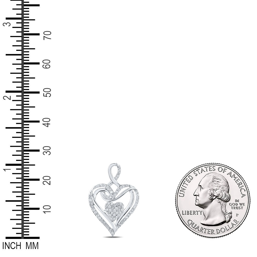 0.22 Ctw Natural Diamond Double Heart Gift Pendant in 10k White Gold