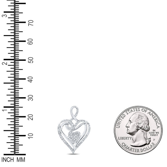 0.22 Ctw Natural Diamond Double Heart Gift Pendant in 10k White Gold