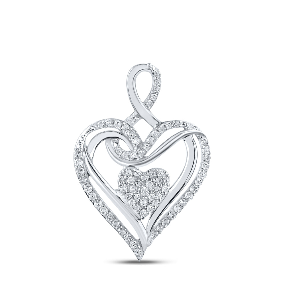 0.22 Ctw Natural Diamond Double Heart Gift Pendant in 10k White Gold