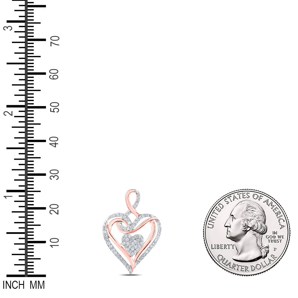 0.22 Ctw Natural Diamond Double Heart Gift Pendant in 10k Rose Gold