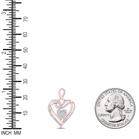 0.22 Ctw Natural Diamond Double Heart Gift Pendant in 10k Rose Gold