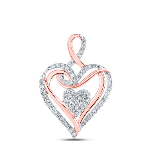 0.22 Ctw Natural Diamond Double Heart Gift Pendant in 10k Rose Gold