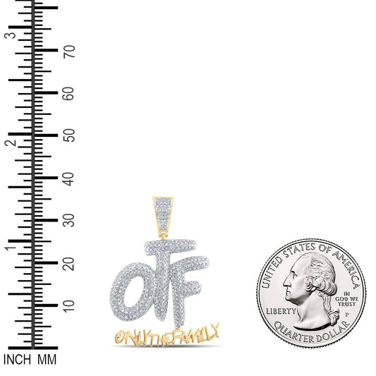 0.78 Ctw Natural Diamond Only The Family OTF Namplate Hiphop Pendant in 10k Yellow Gold