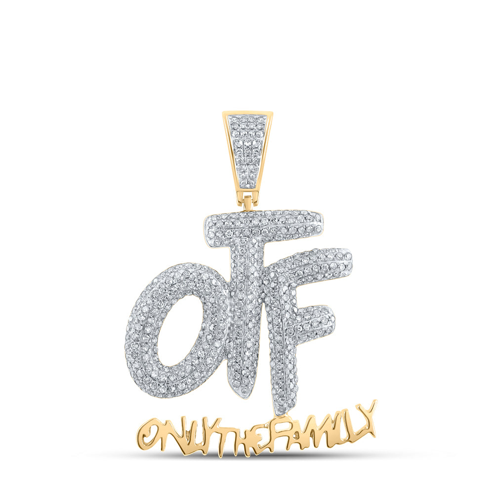 0.78 Ctw Natural Diamond Only The Family OTF Namplate Hiphop Pendant in 10k Yellow Gold