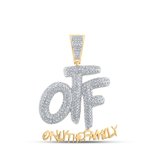 0.78 Ctw Natural Diamond Only The Family OTF Namplate Hiphop Pendant in 10k Yellow Gold