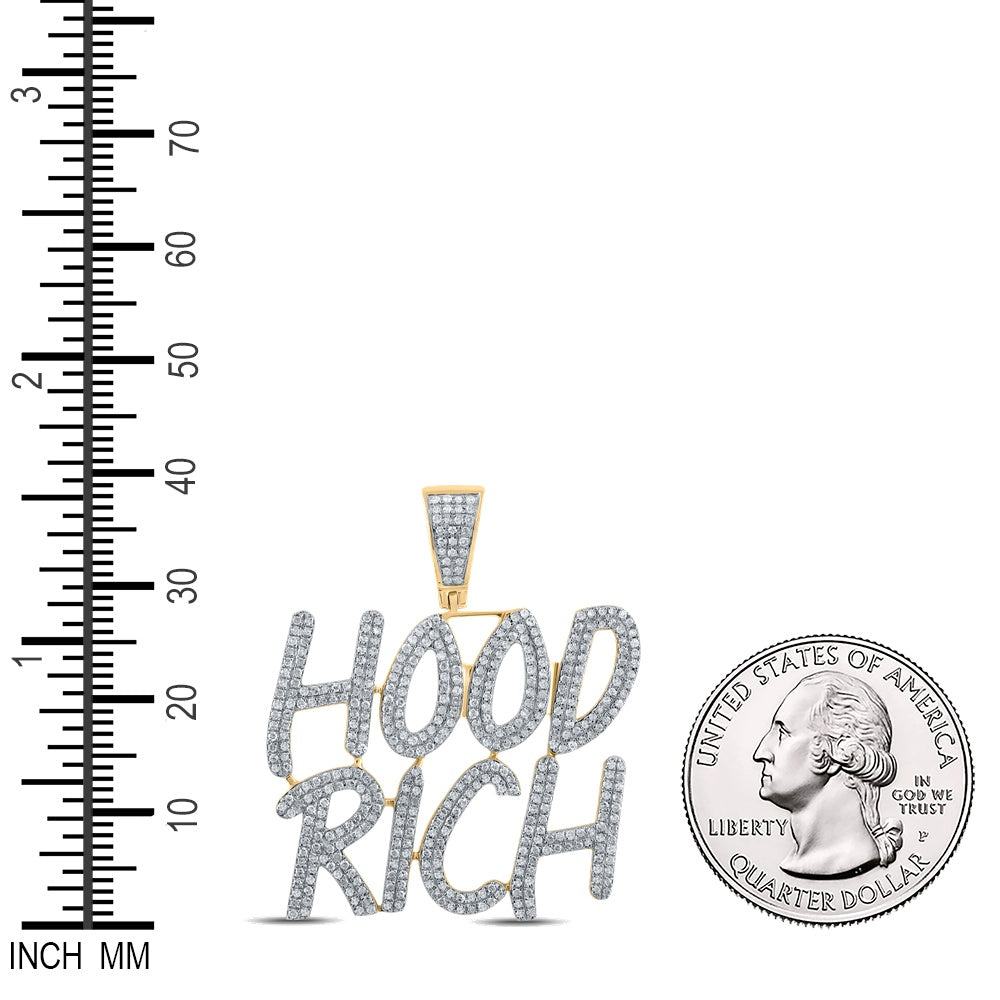 1.27 Ctw Natural Diamond Hood Rich Nameplate Hiphop Pendant in 10k Yellow Gold