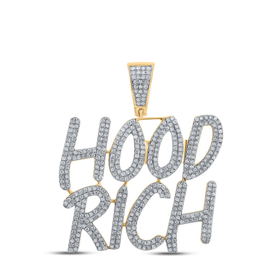 1.27 Ctw Natural Diamond Hood Rich Nameplate Hiphop Pendant in 10k Yellow Gold