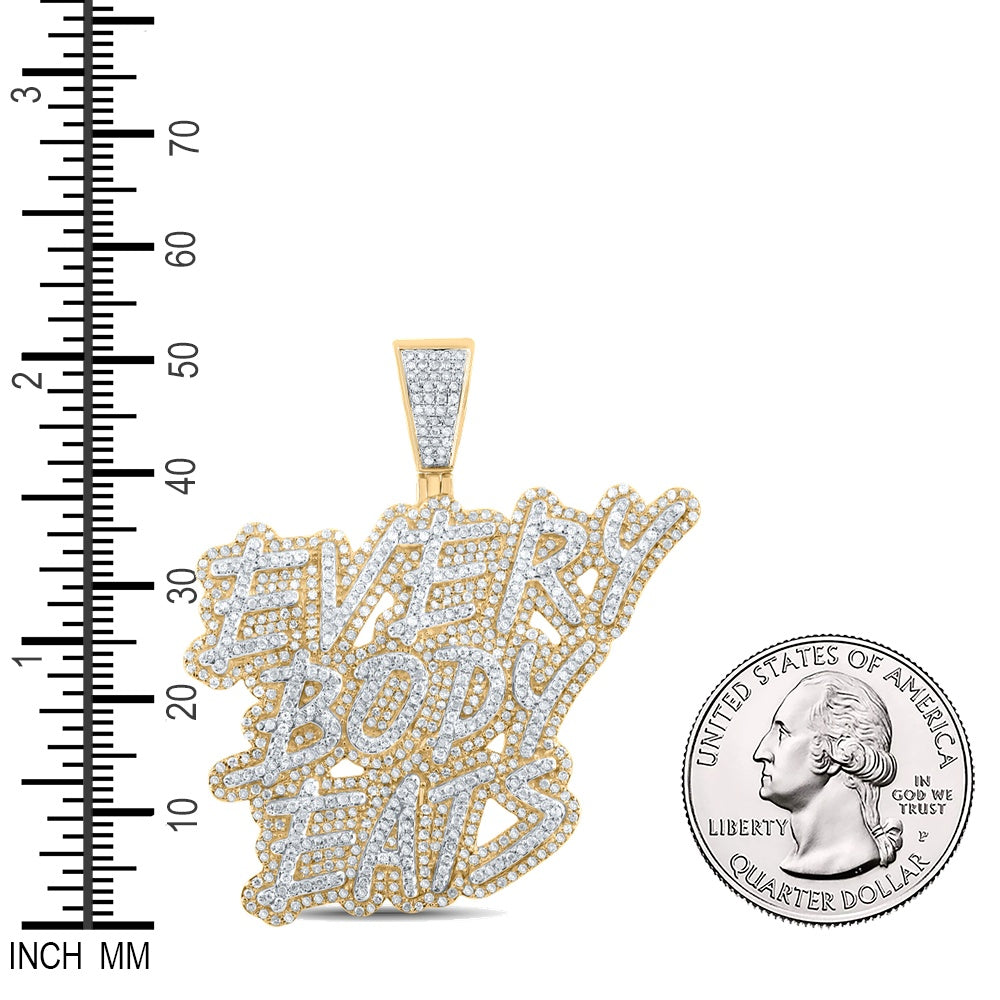 2.1 Ctw Natural Diamond Everybody Eats Namplate Pendant in 10k Two-tone Gold