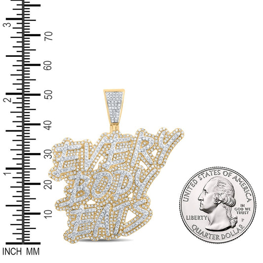 2.1 Ctw Natural Diamond Everybody Eats Namplate Pendant in 10k Two-tone Gold