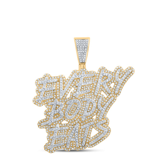 2.1 Ctw Natural Diamond Everybody Eats Namplate Pendant in 10k Two-tone Gold
