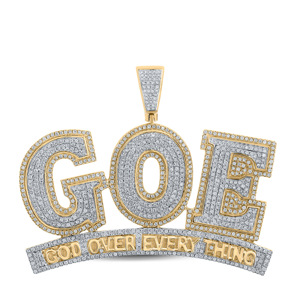2.33 Ctw Natural Diamond GOE God Over Everything Nameplate Pendant in 10k Yellow Gold