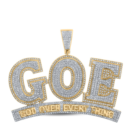 2.33 Ctw Natural Diamond GOE God Over Everything Nameplate Pendant in 10k Yellow Gold