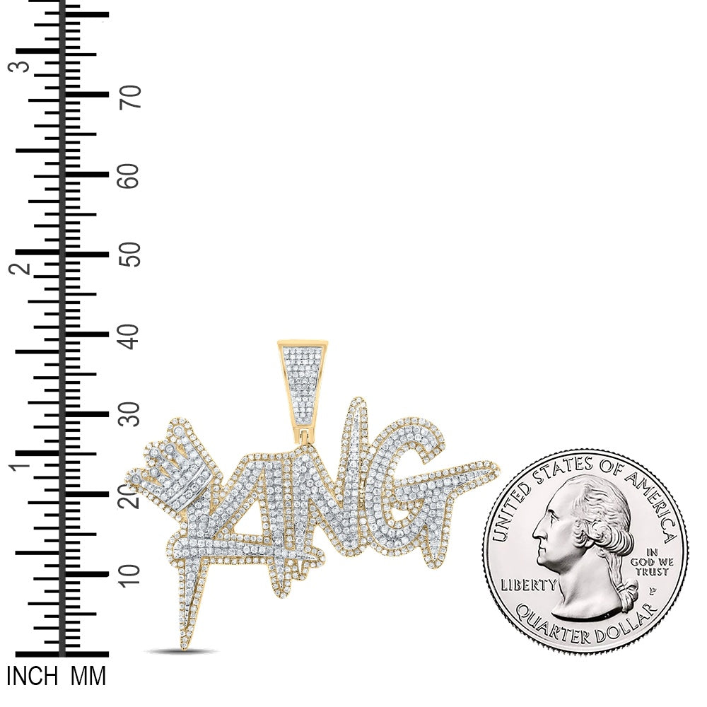 2.56 Ctw Natural Diamond Crown King Nameplate Hiphop Pendant in 10k Two-tone Gold