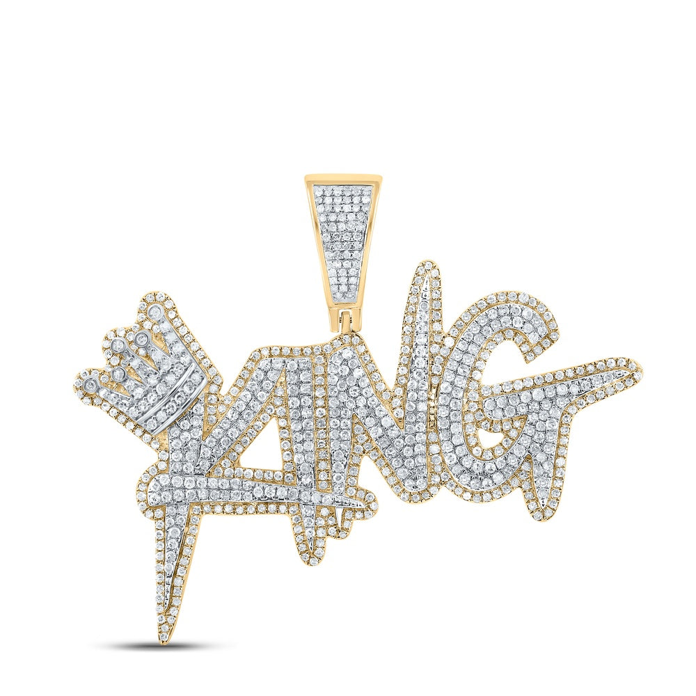 2.56 Ctw Natural Diamond Crown King Nameplate Hiphop Pendant in 10k Two-tone Gold