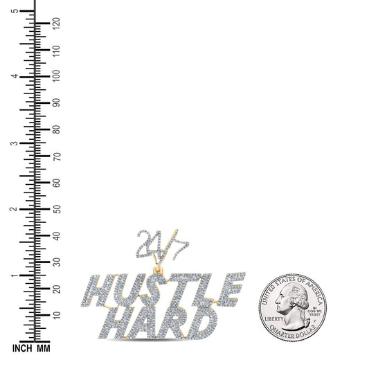 2.62 Ctw Natural Diamond Hustle Hard 24/7 Hiphop Pendant in 10k Yellow Gold