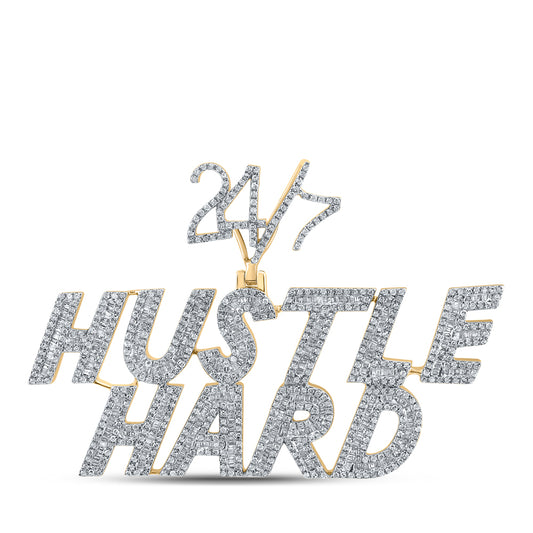 2.62 Ctw Natural Diamond Hustle Hard 24/7 Hiphop Pendant in 10k Yellow Gold