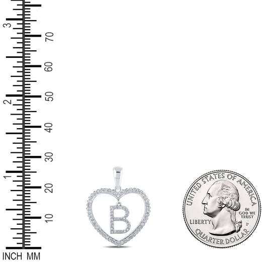 0.26 Ctw Natural Diamond Heart Dangle Initial Letter B Pendant in 10k White Gold