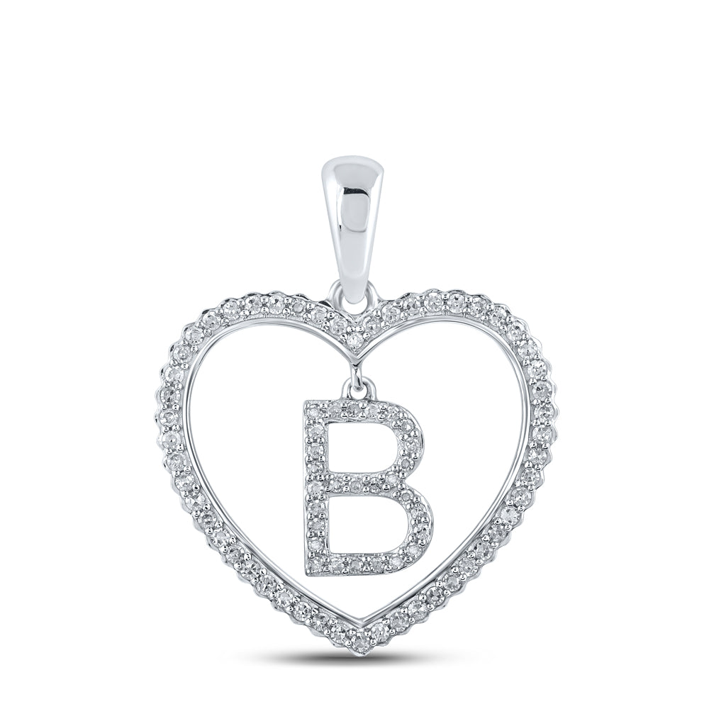 0.26 Ctw Natural Diamond Heart Dangle Initial Letter B Pendant in 10k White Gold