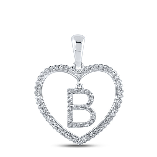 0.26 Ctw Natural Diamond Heart Dangle Initial Letter B Pendant in 10k White Gold