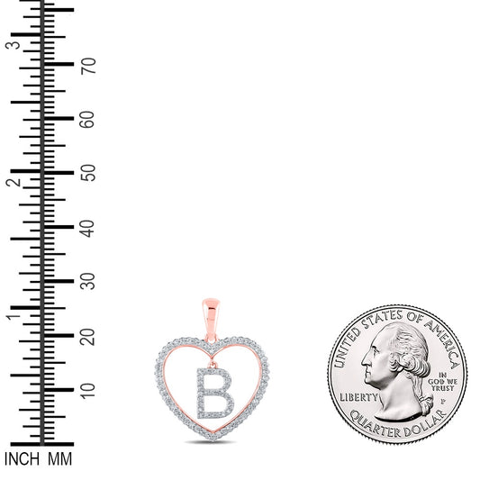 0.26 Ctw Natural Diamond Heart Dangle Initial Letter B Pendant in 10k Rose Gold