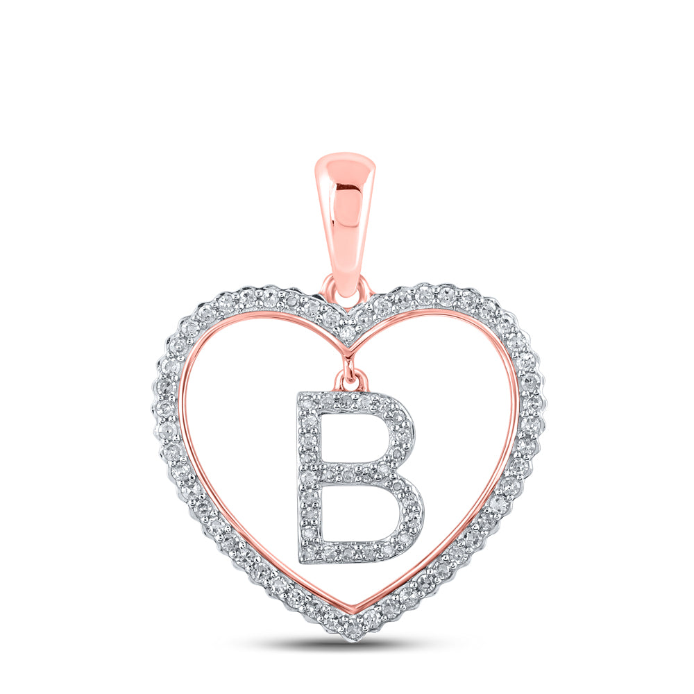 0.26 Ctw Natural Diamond Heart Dangle Initial Letter B Pendant in 10k Rose Gold