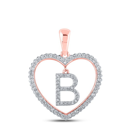 0.26 Ctw Natural Diamond Heart Dangle Initial Letter B Pendant in 10k Rose Gold