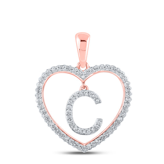 0.27 Ctw Natural Diamond Heart Dangle Initial Letter C Pendant in 10k Rose Gold