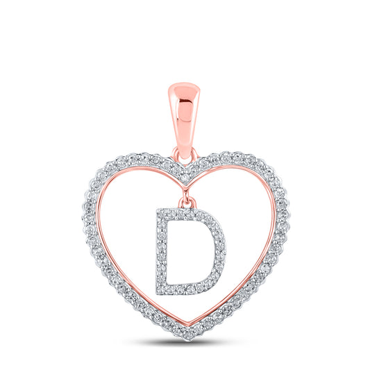 0.25 Ctw Natural Diamond Heart Dangle Initial Letter D Pendant in 10k Rose Gold