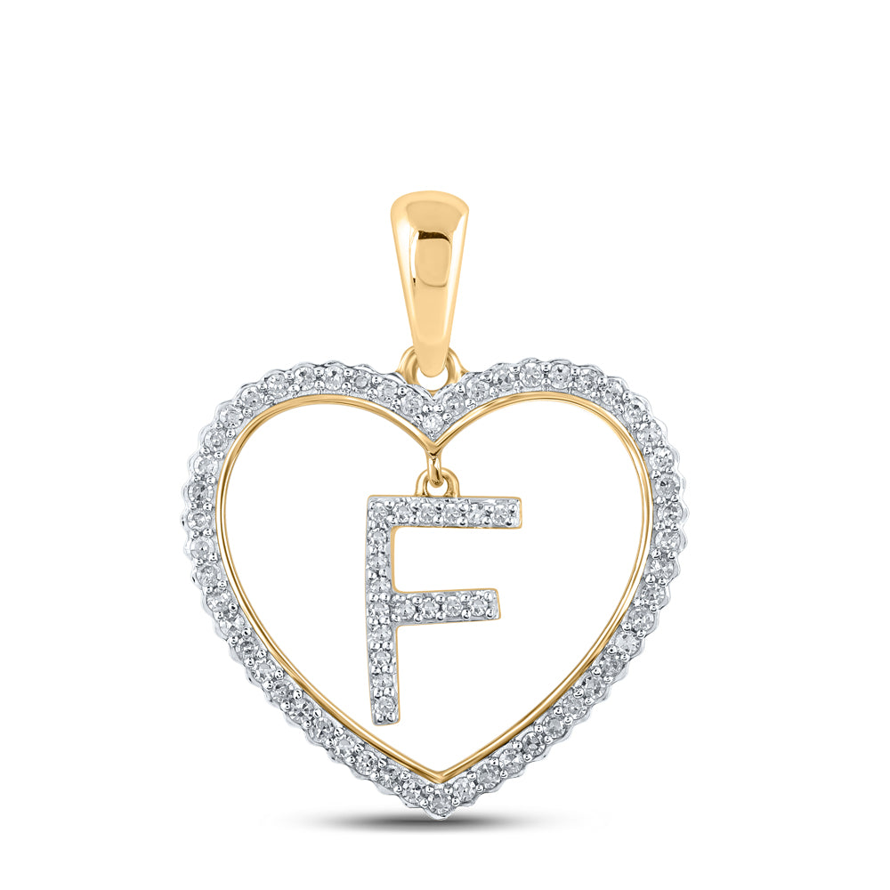 0.25 Ctw Natural Diamond Heart Dangle Initial Letter E Pendant in 10k Yellow Gold