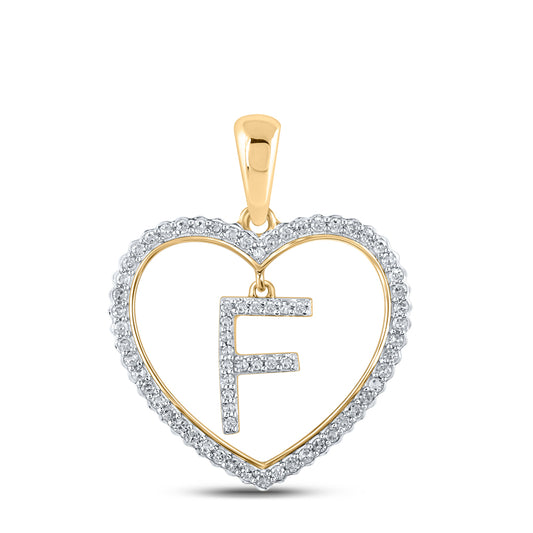 0.25 Ctw Natural Diamond Heart Dangle Initial Letter E Pendant in 10k Yellow Gold