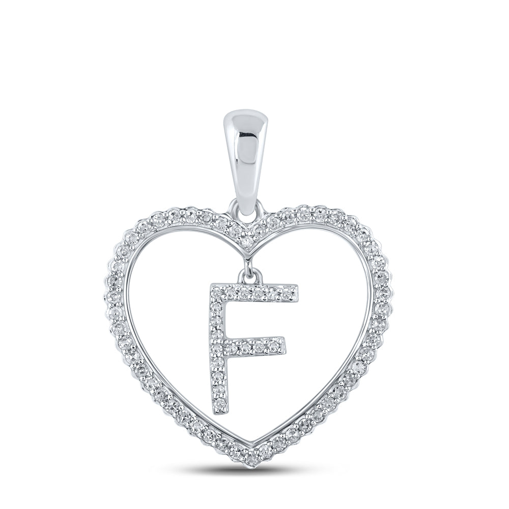 0.24 Ctw Natural Diamond Heart Dangle Initial Letter E Pendant in 10k White Gold