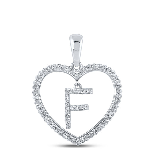 0.24 Ctw Natural Diamond Heart Dangle Initial Letter E Pendant in 10k White Gold