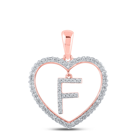 0.24 Ctw Natural Diamond Heart Dangle Initial Letter E Pendant in 10k Rose Gold