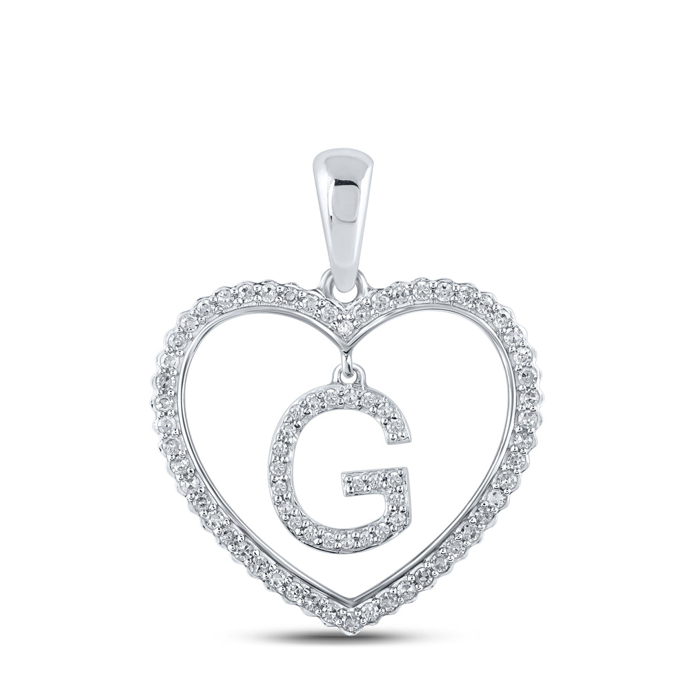 0.25 Ctw Natural Diamond Heart Dangle Initial Letter G Pendant in 10k White Gold