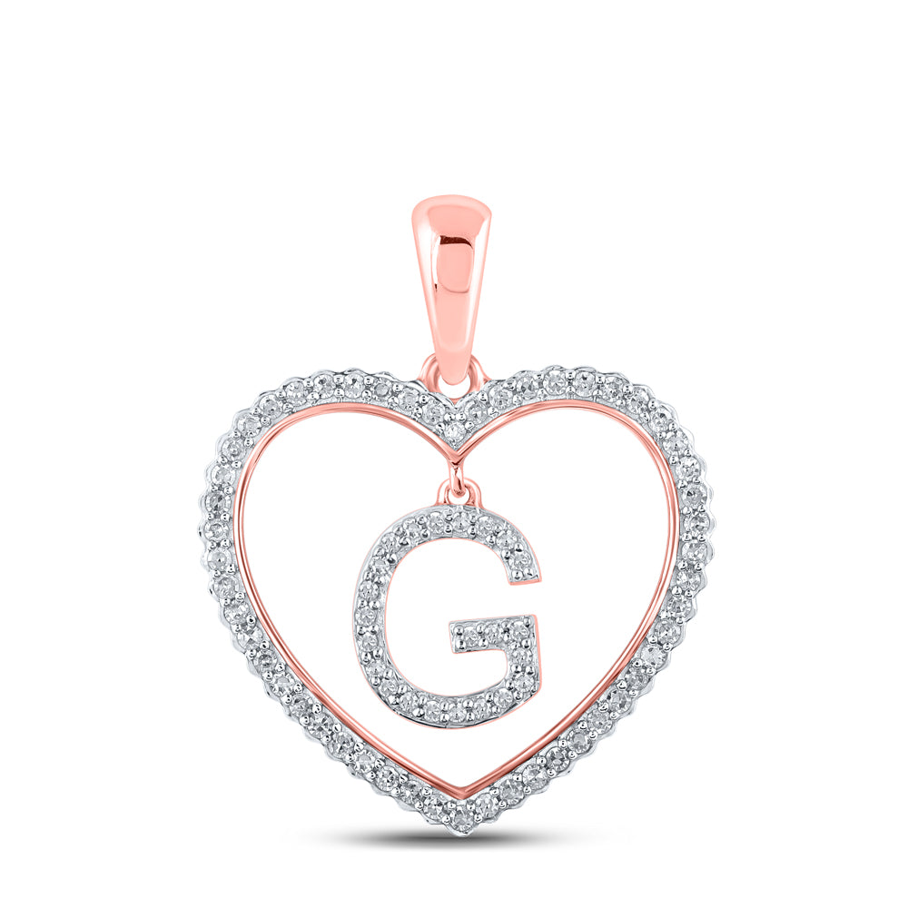 0.25 Ctw Natural Diamond Heart Dangle Initial Letter G Pendant in 10k Rose Gold