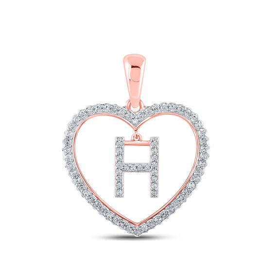 0.24 Ctw Natural Diamond Heart Dangle Initial Letter H Pendant in 10k Rose Gold